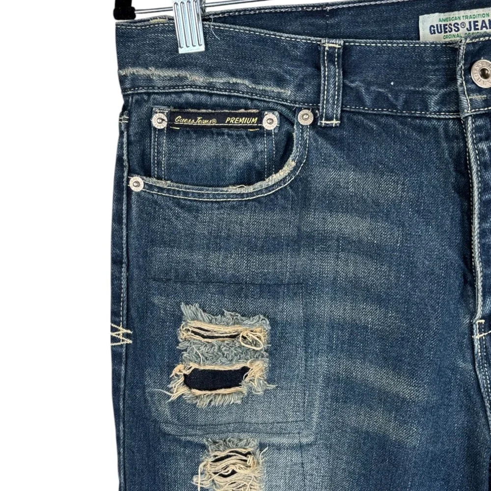 Vintage 90s Men's Guess Distressed Ripped Denim Straight Leg Jeans‎ 32/33